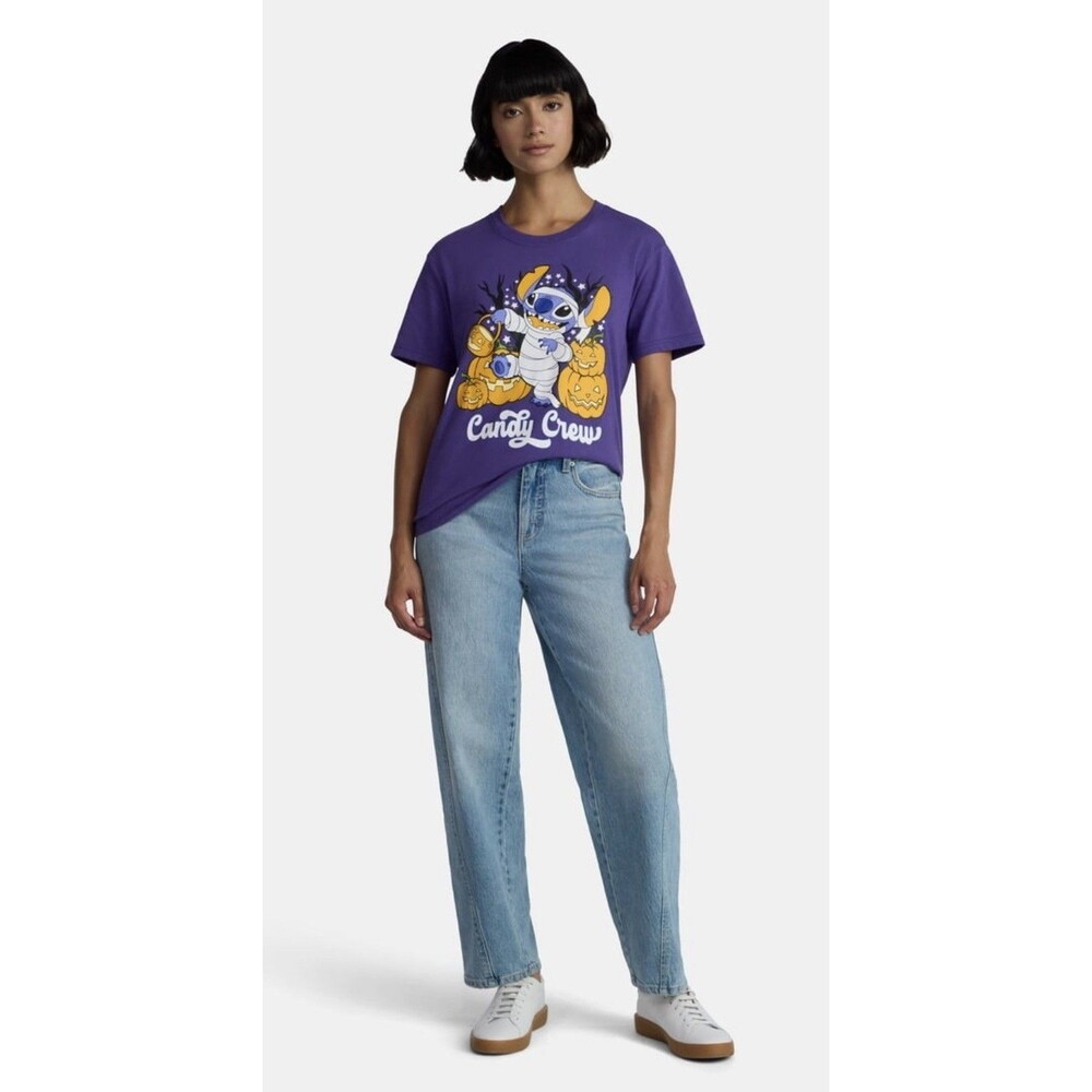 Disney Halloween Small Lilo & Stitch Mummy Women Graphic Tee purple relaxed top